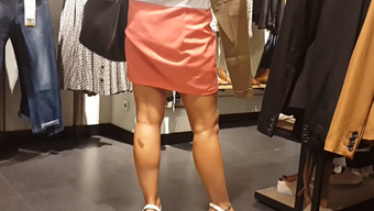 Sexy blond in pink skirt upskirt