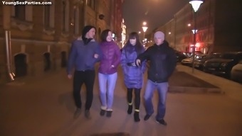 Radiant Russian teens getting fucked hardcore in an erotic foursome