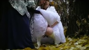 Russian bride pissing in forest! Amateur!