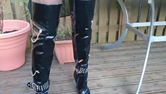 Thigh boots and layered in the garden