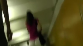 Voyeur follows a cute girl on the stairs