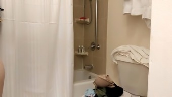 Wife on the toilet, showering, bathroom hidden cam