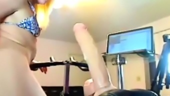 Bike exercise with huge huge dildo in pussy