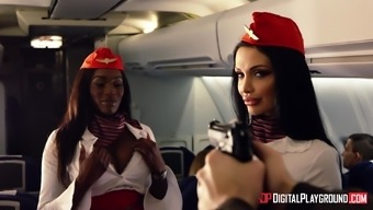 Aletta Ocean and Nicolette Shea enjoy big cocks on an airplane