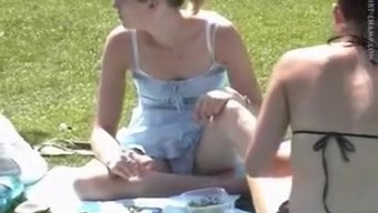 sitting panties in a park
