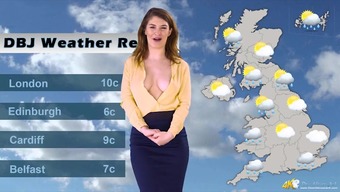 Naughty British weather girl lets her tits come out
