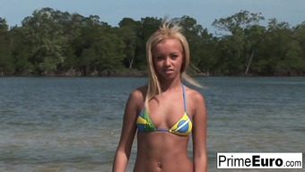 Blonde hottie Barbie Banks has a beach threesome