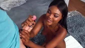 Black girl impales her wet pussy on a hard white cock