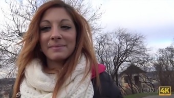 Red-haired girl likes sex for money in front of her boyfriend