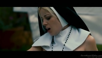 Lovely and sinful blonde nun Charlotte Stokely is ready to get her slit licked