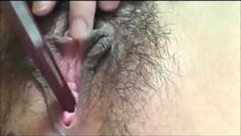 Hairy asian preggo masturbation up close