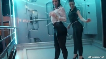 Three babes dancing in a shower at  sex club after hours