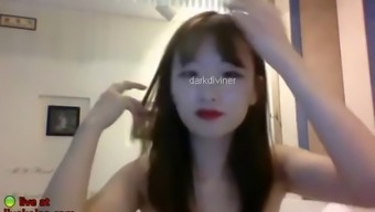 Korean cam babe fucks her hairy pussy