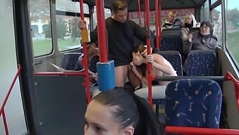 Exhibitionist couple is having hardcore sex in public transport