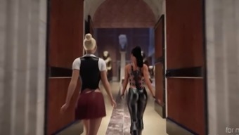 Uniformed 3D animation futa babes having sex in a museum