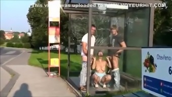 Bus stop public sex fun