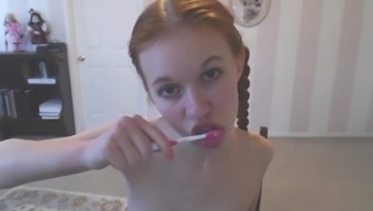 Cute Teen Dolly Little Brushing Her Teeth