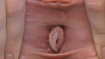 Extreme close up on her teenage hymen