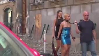 Tall mistress disgraced bare ass blonde in public