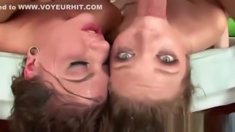 Face-fucked brunettes swallow fresh cum