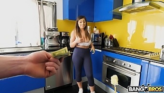 Bootyful and bosomy cleaning girl Ella Knox gives a blowjob for cash