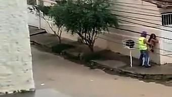 Street voyeur films a wild ebony couple having sex outside