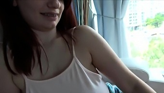 Big breasted redhead buries a POV cock inside her hairy twat