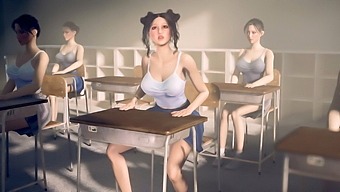 Futanari Asian Girl Masturbating in Classroom in Public 