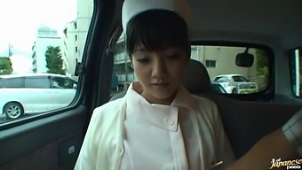 Japanese nurse sucks a stranger's dick in back of the car