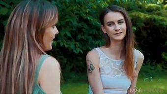 Skinny euro horny young lesbians fuck while on picnic
