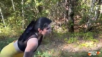 Busty Fit Girl Fucks Muscular Stranger Trainer in the Forest After Jogging