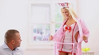 Blonde nurse Lola makes a patient feel better by riding his dick