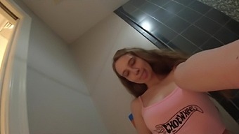 Teeny bitch with puffy pussy pees and shows pussy on the toilet