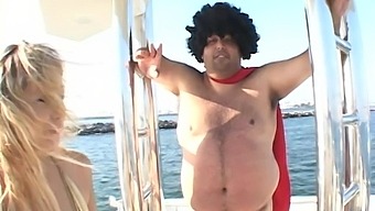 Video of a sexy babe getting fucked hard by a fat man on the yacht