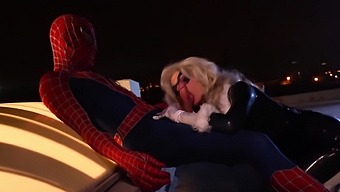Clothed sex with fake tits blonde Jazy Berlin and Spiderman
