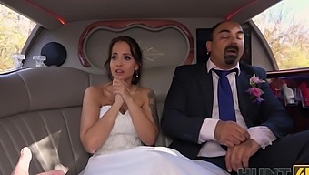 Latina bride gets wild in the back of the limo with a cuckold husband