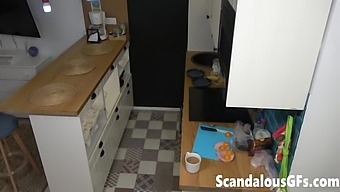 Amateur video captures blonde girlfriend cooking naked in kitchen