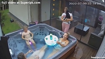 Brown, blonde, and brunette babes get naughty in the jacuzzi