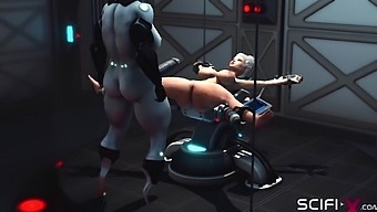 3D Porn: Blonde and shemale engage in BDSM sci-fi sex