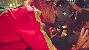 Harley Quinn gives a blowjob and rides a cock in a car