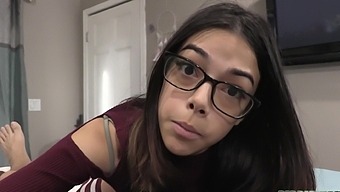 Sexy Latina Harmony Wonder with glasses enjoys while riding a dick