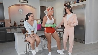 Lesbian lesbian action with Violet Starr and Phoenix Marie in the kitchen