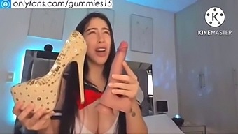 Latina with big natural tits pleasures herself with a dildo