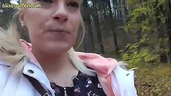 Blonde bombshell gets her tight pussy pounded in public