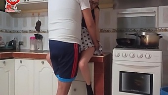 Voyeuristic view of sex in the kitchen with brunette girlfriend
