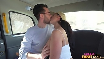Tight pussy gets pounded in a taxi by a horny babe