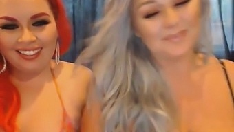 Big natural tits lesbian couple enjoys dildo play