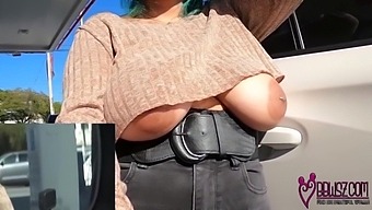 MILF with big tits flaunts her body in public