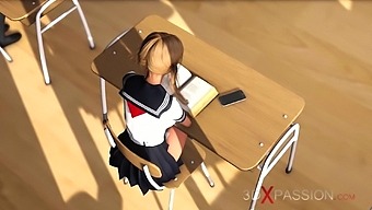 3D porn animation: Busty submissive stud gets a Shemale teacher's attention in a pillory and gets a hard anal creampie