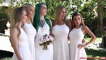 Busty beauties get wild at bridal shower orgy